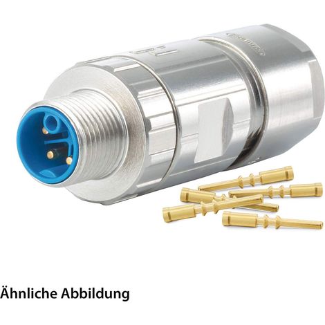 HUMMEL SET inkl. Kontakte M12 Power Kupplungssteckverbinder, Crimpeinsatz gerade K-kodiert Polzahl 4+PE, Stift / PE-Buchse Kabelabgang gerade, Klemmbereich 5,0mm - 9,0mm - 1 Stück