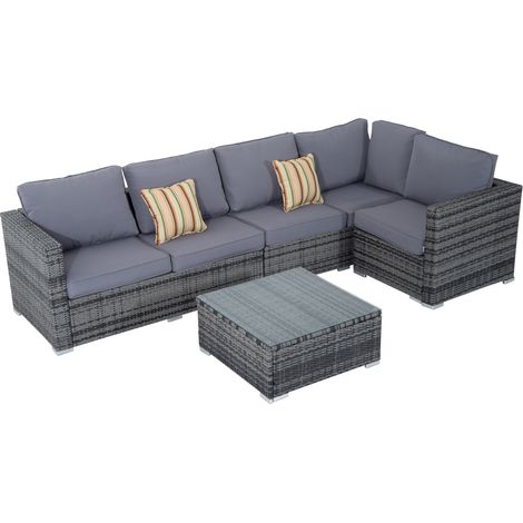 Outsunny 4 Pieces Rattan Furniture Sofa Set Chair w/ Corner Sofa Loveseat 142W x 76D x 68Hcm (1/5)
