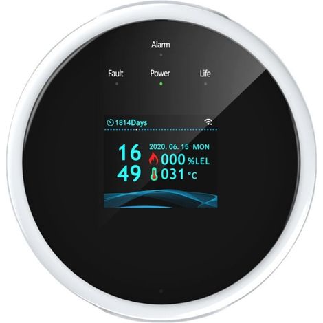 Intelligenter WLAN-LCD-Gasleckdetektor, Erdgas-/Flüssiggas-Tester, Methan-Warnmelder zum Aufhängen, Summer mit akustischem und optischem Alarm