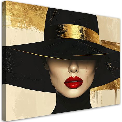 Stampe su Tela, Donna con cappello nero e oro - 60x40 (1/2)