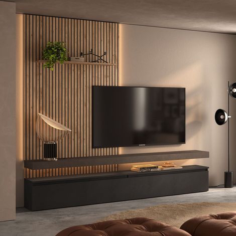Wandregal Ostana, Modulares Wohnzimmermöbel, Made in Italy, Standardöffnung, Anthrazit Schwarz (1/3)