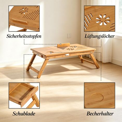 Table pliante réglable pour lit, bureau mobile compact pour ordinateur portable, table pratique et polyvalente (lot de 1) (1/5)