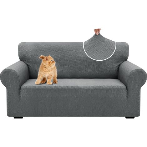 Housse De Canapé 2 Places avec Accoudoirs, Universelle Housse Canapé Extensible, Protection Chat Chiens Griffures Housse Canape, Housses De Canapé Lavable Antidérapante, Gris Clair (1/5)