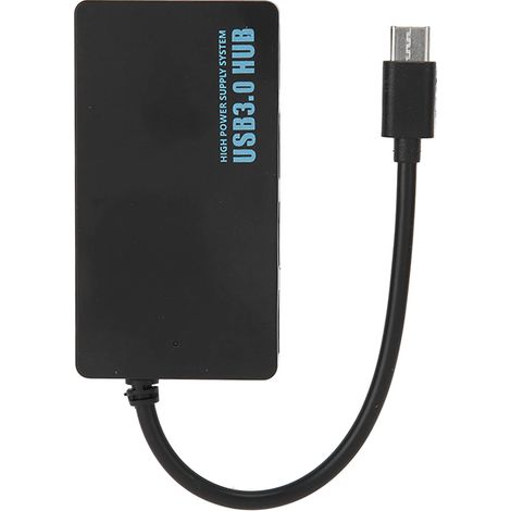 4-Port-USB-3.0-Hub (5 Gbit/s), ultraflach, USB-C-Anschluss, gute Wärmeableitung, tragbarer Daten-Hub für USB-Sticks, Tastaturen und Mäuse, Schwarz (1/5)