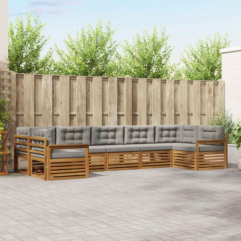 Outdoor-Sofagarnitur mit Kissen 7 pcs Natürlich und Hellgrau