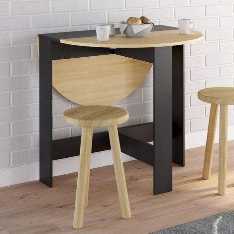 EDI mesa consola redonda plegable 2-4 personas madera negra tablero imitación haya 103 x 76 cm