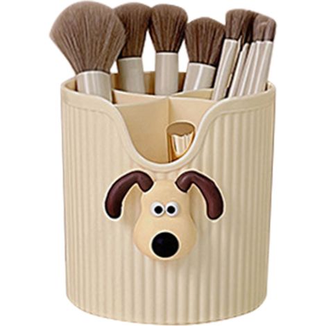 Porte-crayons de bureau à 4 compartiments, grande capacité, motif tête de chien jaune laiteux, idéal pour les fournitures scolaires. Organisateur de pinceaux de maquillage. (1/5)