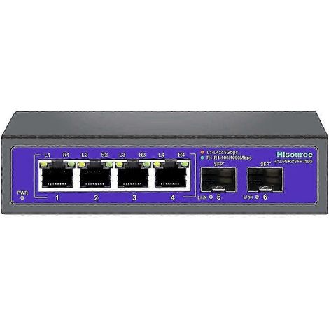 Switch Ethernet Hisource 4 ports 2,5 Gbit/s, 2 500 Mbit/s, avec emplacement SFP+ 10G, hub et répartiteur. Installation facile (Plug and Play, prise US). WHBYV (1/4)