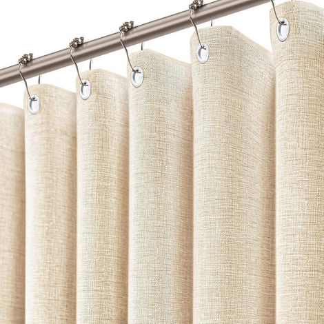 Rideau de douche en lin texturé de style rustique, bohème, avec doublure en tissu pour salle de bain (183 x 183 cm) (1/5)