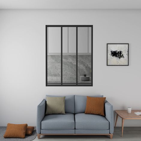 Verrière atelier fixe - Kit en aluminium noir mat - Dimensions : 93 x 108 cm - 2 carreaux de vitrage inclus