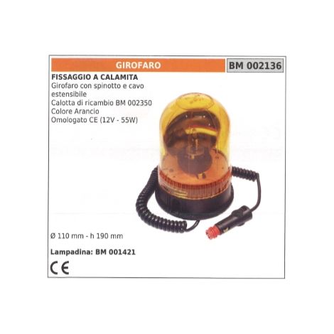 Girofaro con spinotto e cavo estensibile Ø 110 mm altezza 190 mm  002136