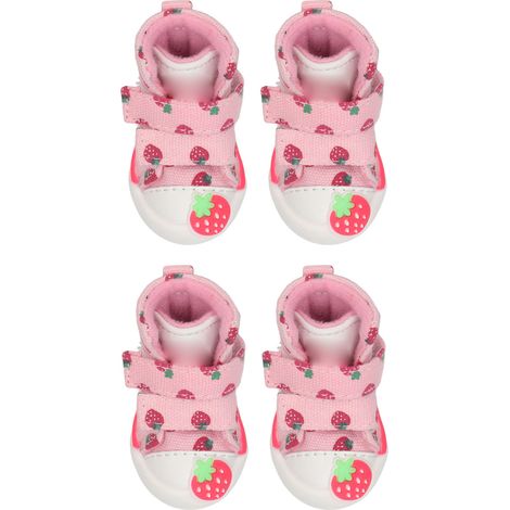 Chaussures pour chien antidérapantes en toile respirante, bottines mignonnes à fraises pour petits chiens, style Teddy Bichon, Poméranien, taille 4 (1/5)