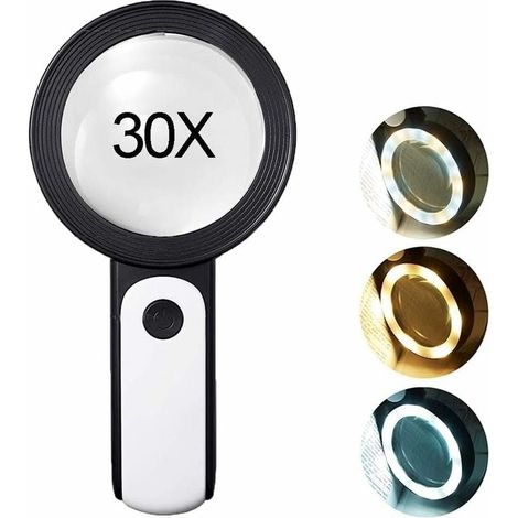 30X Magnifying Glass with 18 LED Lights, Reading Magnifier with Light for Reading, Watchmaker, Hobbies, Crafts, Coins, Stamps, Jewelry