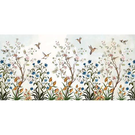 Papier peint panoramique - Fleurs Oiseaux - 130 cm x 63 cm (1/2)