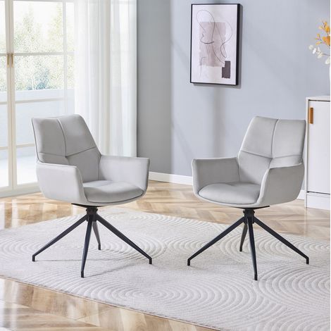Lote de 2 sillas giratorias de comedor en tela y metal, con brazos, estilo moderno, gris claro (1/5)