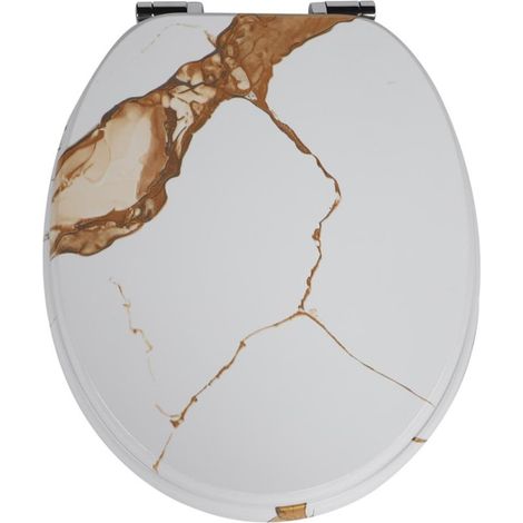 Abattant de toilette en MDF avec fermeture amortie, décor marbre blanc doré (1/5)