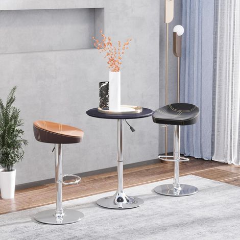 Table extensible rotative ø63 x 67-93 cm, acier chromé, simili cuir noir, pour salle à manger (1/5)