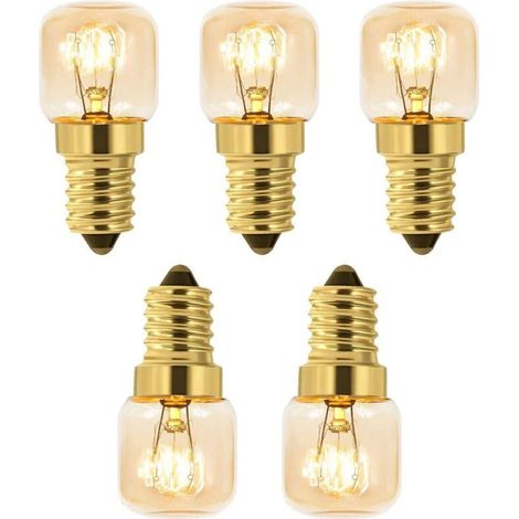 Lot de 5 Ampoule à Sel 15W E14 T22, Incandescence Blanc Chaud 2700K, 80LM, AC 230V, Ampoule Four 15w 300°, Pour Four, Frigo, Lampe de Sel, Fours Grill (1/5)