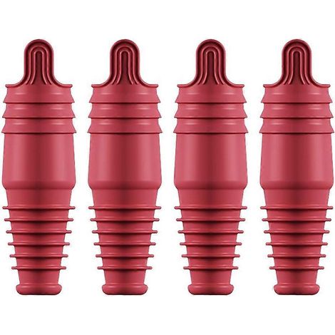 Set mit 4 wiederverwendbaren Silikonverschlüssen für Weinflaschen, rote Champagnerverschlüsse (1/5)
