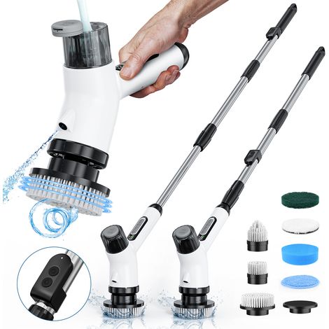 Brosse Rotative Nettoyage avec 7 têtes Manche Extensible 2 Vitesses, Batterie 3000mAh Brosse Nettoyage Electrique étanche IPX7 pour Salle de Bain, Cuisine et Voiture (1/4)