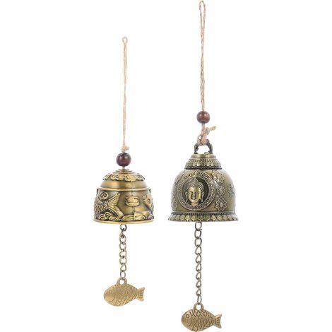 2 Stück Vintage Windspiele aus Legierung mit buddhistischem