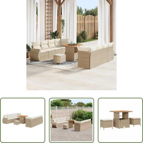vidaXL Banc extérieur -  Ensemble de canapé de jardin 11 pcs Beige Poly rotin (1/5)