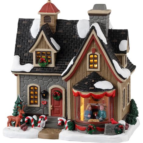 Decorazione "Ecco le vacanze" per Villaggio di Natale e presepe, in Porcellana da h 12 cm