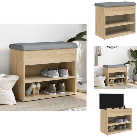 Banc à chaussures chêne sonoma 62x32x50 cm bois d'ingénierie - Banc Chaussure - Banc Entrée - Rangement Chaussures - Meuble Salle D'entrée - Banc Coffre (1/5)