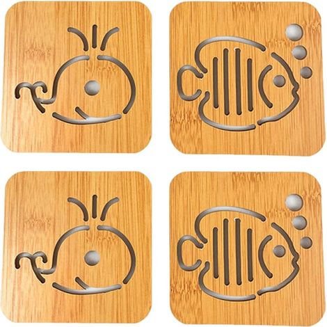 Set of 4 Coasters, Cute Wooden Coasters, Washable Insulated Coasters, for Home, Cafe, Coffee Table (1/5)