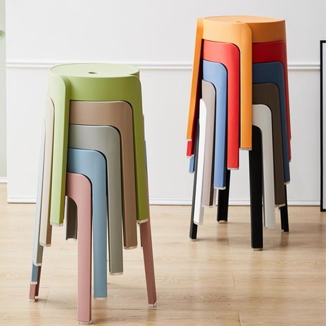 Ensemble de 5 tabourets en Plastique empilable de 46 cm 5 Couleurs Tabourets de bar et chaises de cuisine, antidérapant, pour salle de bain, chambre, salon, jardin, intérieur et extérieur (1/5)