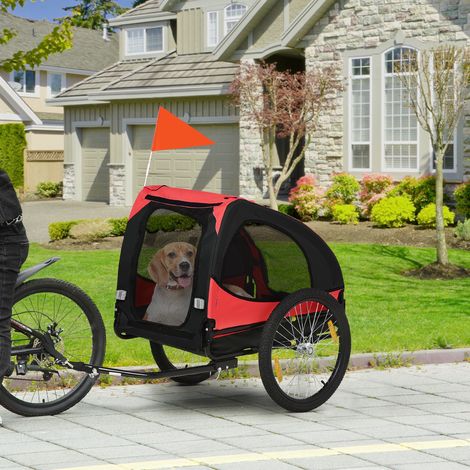 Remolque de bicicleta para perro 140x71x83 cm en poliéster y metal rojo, plegable – MEUBLIV (1/5)