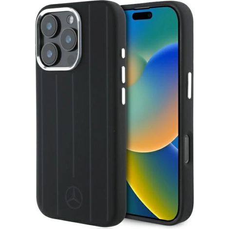 Mercedes MEHMP16X23SUVSK iPhone 16 Pro Max 6.9 nero/custodia rigida nera in silicone con strisce verticali tono su tono MagSafe (1/5)
