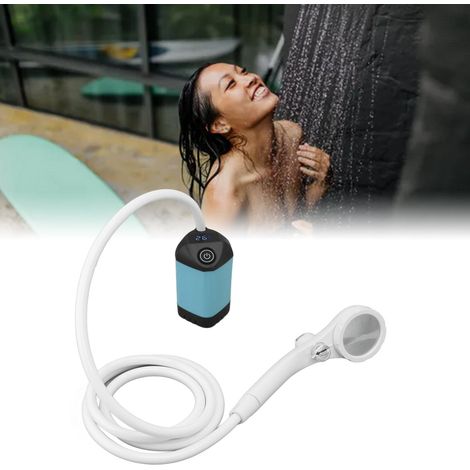 Pommeau de douche électrique portable, affichage numérique intelligent, douche à trois vitesses réglables, douche électrique spa pour l'intérieur/l'extérieur, bleu. (1/5)