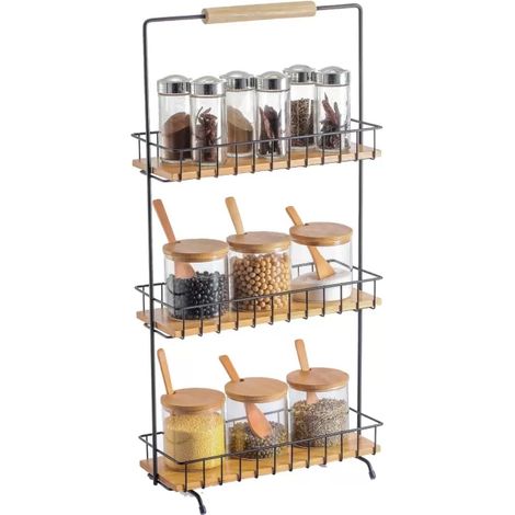 Etagère à poser 3 étages design industriel Bois & Acier ELIE Noir mat MSV (1/4)