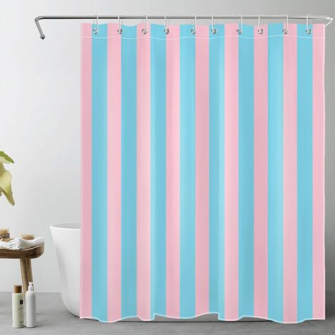 Rayures Bleues et Roses Rideaux de Douche 150x200cm Art Abstrait Rideaux de Bain avec Crochets,Moderne Extra Longue Imperméable Polyester Anti Moule Salle de Bain Décor (1/5)