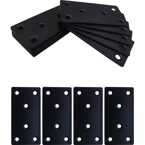 Lot de 10 plaques de réparation plates pour bois, plaques de montage en métal noires de 7, 9 x 3, 8 cm avec 6 trous, armoires