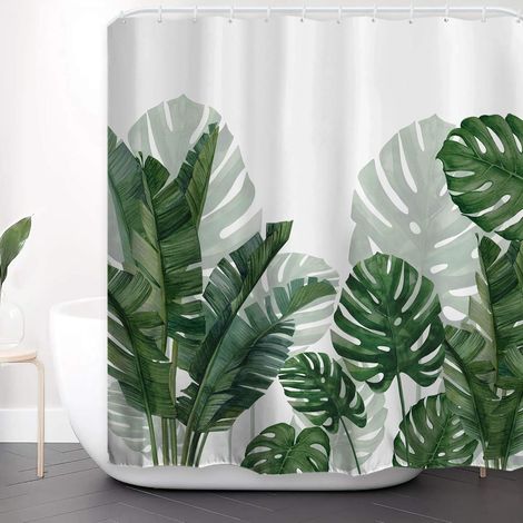 Rideau de douche anti-moisissure 150180cm avec motif de feuilles tropicales, décoration de salle de bain, avec crochets, lavable