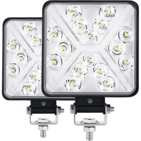 Paar 4 LED-Arbeitsscheinwerfer für Traktoren 300 W 12.000 lm 6.000 K, 4x4 IP67 LED-Scheinwerfer, zusätzliche LED-Leuchten für Motorräder, 8D-Quadratlinse, extrem hohe Helligkeit.