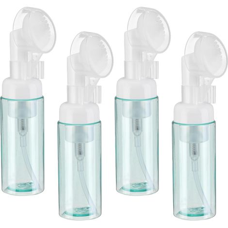 4Pcs Distributeur de Savon en Mousse, 2oz / 60ml Bouteille de Mousse Nettoyante pour Le Visage avec Brosse pour Savon pour Les Mains, Shampoing, Gel Douche, Vert Transparent (1/5)