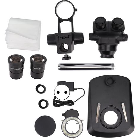 Ensemble microscope stéréo binoculaire noir avec source lumineuse, oculaire 10x, kit microscope binoculaire, 100–240 V, prise européenne (1/5)