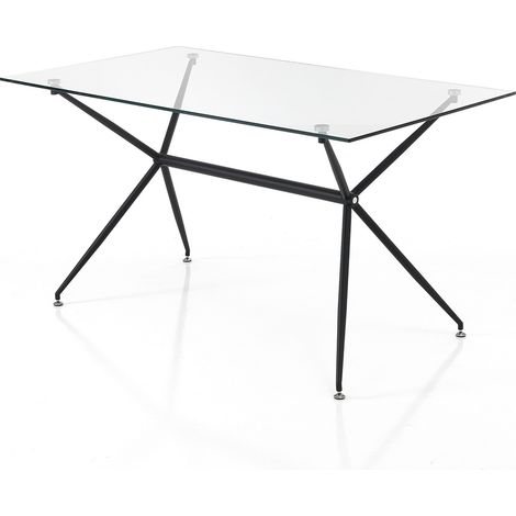 Mesa de comedor o escritorio Lansing de vidrio templado y metal (1/3)