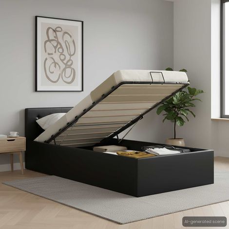 vidaXL Cama canapé hidráulica cuero sintético negro 90x200 cm (1/5)