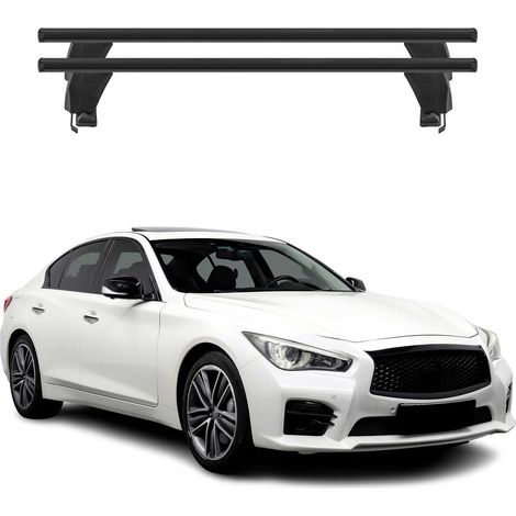 OMAC Barres de toit transversales en aluminium pour Infiniti Q50 2014-2024 – Antivol – Rainure en T – Testées City Crash – Charge Max 50 kg Noir (1/4)