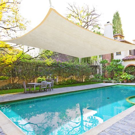Green Bay Sun Shade Sail Rectangle HDPE Breathable UV Block Sunscreen Awning Canopy with Free Rope 2x3m Cream (1/5)
