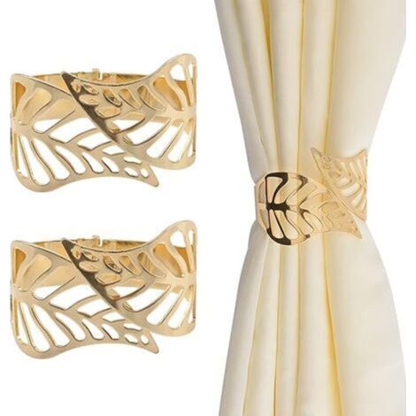 Curtain Tiebacks, 2 Pieces Creative Metal Curtain Tiebacks, Hollow Leaf Shape Decorative Curtain Tiebacks, Window Curtain Accessories for Home and Office (Gold) (1/4)