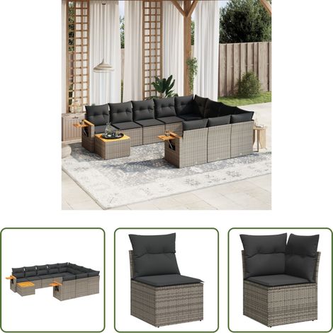 vidaXL Rattanmöbel - 11-tlg. Garten-Sofagarnitur mit Kissen Grau Poly Rattan (1/5)