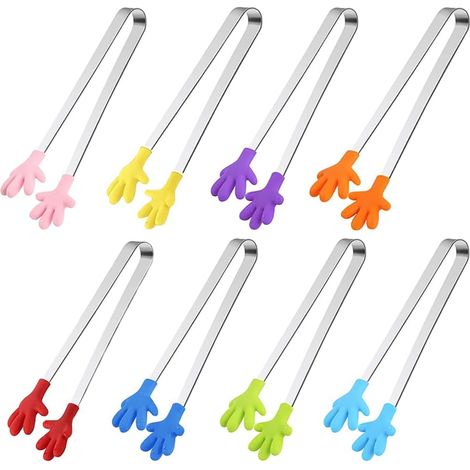 Pieces Mini Food Tongs, Mini Silicone Hand-Shaped Tongs, Multifunctional Colorful Small Sugar Tongs, Stainless Steel Food Tongs for Sweets, Ice Cubes, Salad (1/5)