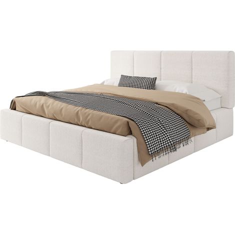 Doppelbett 2 Personen aus Bouclé, Gepolstertes Kopfteil, Liegefläche 180 x 200 cm, ohne Matratze, Beige (1/5)