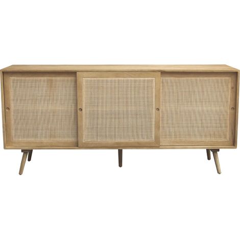 Aparador de madera maciza de mango y caña de ratán con 3 puertas correderas 180 cm ACANGE (1/4)
