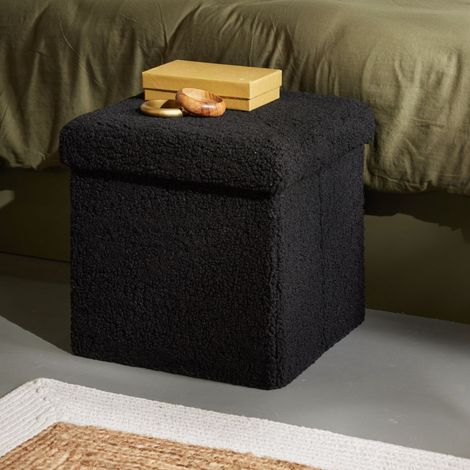 Pouf coffre Bouclette carré "Teddy Matcha" La Factory - Teddy Matcha Fusain